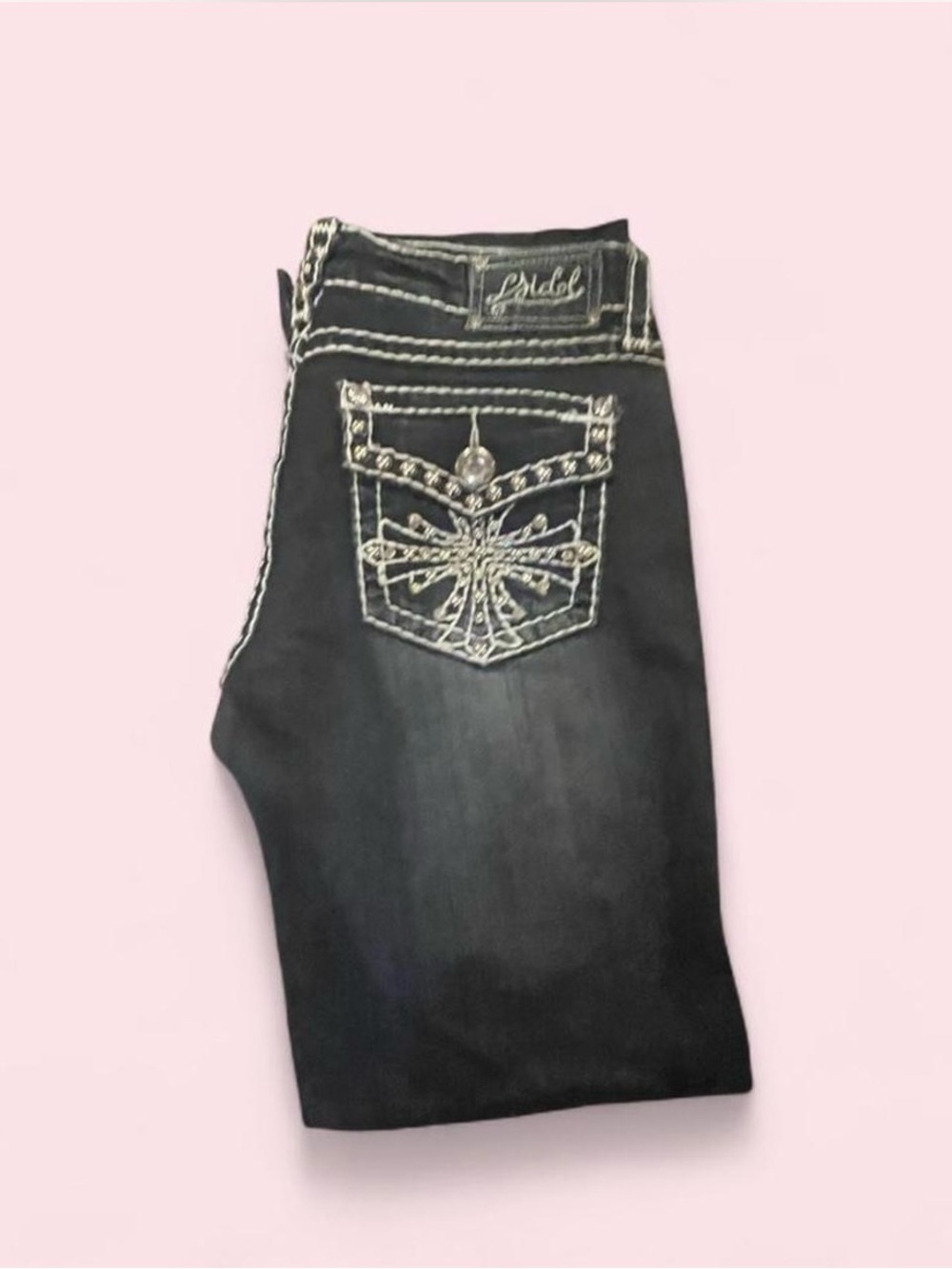 LA Idol Dark Wash Flare jeans with Embellished Pockets